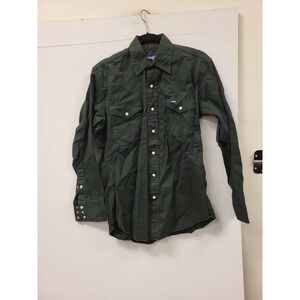Wrangler Western Shirt Mens M Green Long Sleeve Button Up 100 Percent Cotton